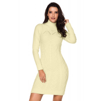 Apricot Cable Knit High Neck Sweater Dress