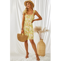 Yellow Floral Chiffon Tie Dress