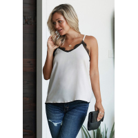 White Eyelash Lace Trim Cami Tank