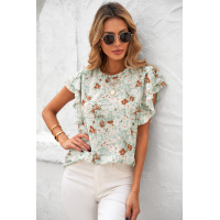 Green Floral Ruffle Short Sleeve Tee