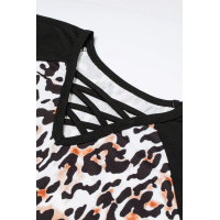 CrissCross White Leopard V Neck T-Shirt