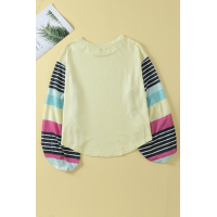 Apricot Striped Colorblock Long Sleeve Knit Top