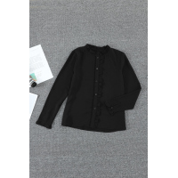 Black Frilled Neckline Buttoned French Shirt