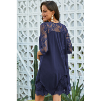 Blue Chiffon Overlay Three Quarter Sleeve Dress