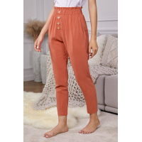 Orange Linen Blend Pocketed Pants