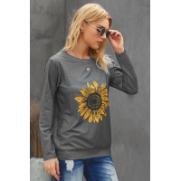 Sunflower Print Gray Knit Top