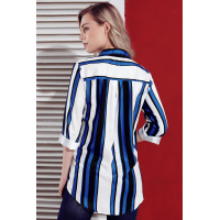 Blue White Striped Long Sleeve Button Up Shirt