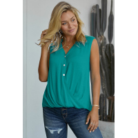 Green V-Neck Front Irregular Twist Hem Tank Top