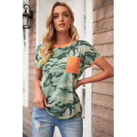 Coral Contrast Camo Tee