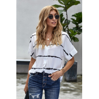 White Striped Folded Short Sleeve Shirt