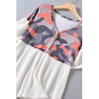 Camo Print Patchwork Short Sleeve Casual Top