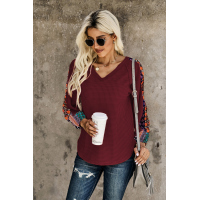 Wine Contrast Eyelet Thermal Knit Top