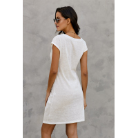 White Low Key Linen Twist T-Shirt Dress