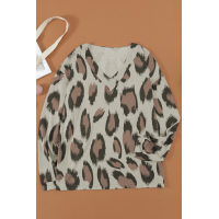 Leopard V Neck Long Sleeve Top