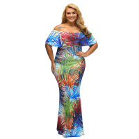 Tropical Print Off-the-shoulder Maxi Dress