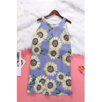 Purple Sunflower Print Tank Dress