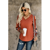 Orange Contrast Eyelet Thermal Knit Top