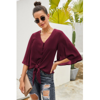 Wine Button Tie Top