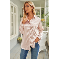 Apricot Satin Button Shirt with Pocket