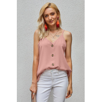 Pink Spaghetti Strap Buttoned Tank Top