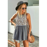 Leopard Spliced Flowy Ruched Tank