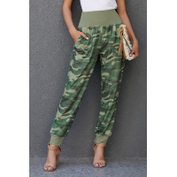 Green Camouflage Pocket Casual Pants With Slit