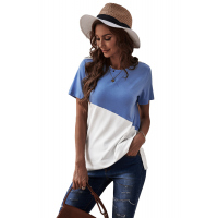 Sky Blue Crew Neck Colorblock Tee