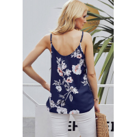 Blue Floral Print Button Up Tank Top