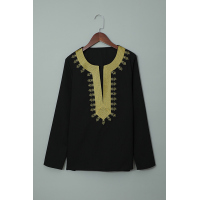 Black Embroidered Split Neckline Shift Blouse