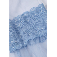 Sky Blue Fashion Lantern-Sleeve Lace Patchwork Top