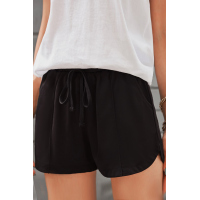 Black Drawstring Elastic Waist Casual Shorts with Pockets