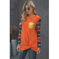 Sequin Splicing Colorful Stripes Long Sleeve Top