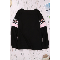 Black Long Sleeve Leopard Stripes Blouse