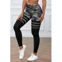 Green Camo Print Striped Sport Pants