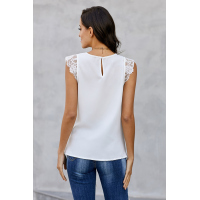 White Lace Cap Sleeve Twisted Knot Top