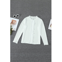 White Frilled Neckline Buttoned French Shirt