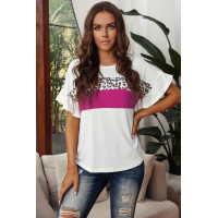 White Leopard Color Block Short Sleeve Tee