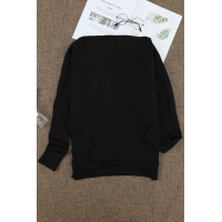 Black Off Shoulder Ribbed Texture Raglan Long Sleeve Top