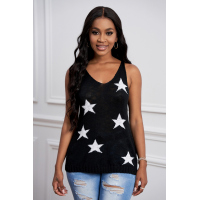 Black Star Print Racerback V Neck Tank Top