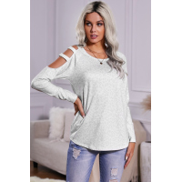 White Leopard Cold Shoulder Long Sleeve Blouse