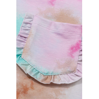 Multicolor Tie-dye Ruffled Cap Sleeve T-shirt