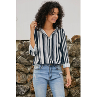 White Navy Striped Modern Women Shirt