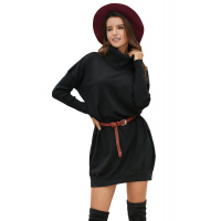 Black Ribbed Cowl Neck Lightweight Sweater Dress