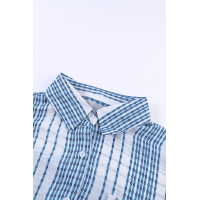 Sky Blue V Neck Stripes Roll Up Sleeve Button Up Shirt