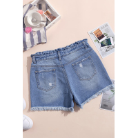 Sky Blue High Rise Ruffle Waist Denim Shorts