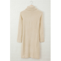 Khaki Hand Knitted High Neck Sweater Dress