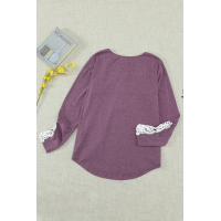 Lace Splicing Button V-Neck Long Sleeve Blouse