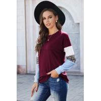 Wine Drop Shoulder Spliced Sleeve Top