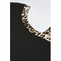 Dew Shoulder Leopard Stitching Long-sleeved Blouse