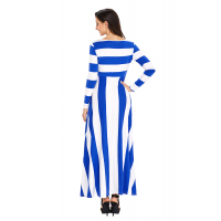 Blue Bold Stripe Long Sleeve Maxi Dress